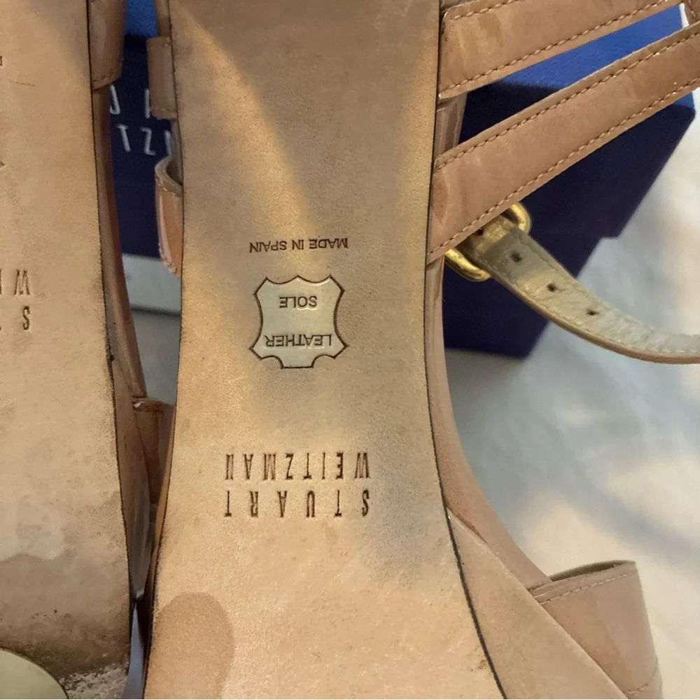 Stuart Weitzman Nude Patent Leather Strappy Heels